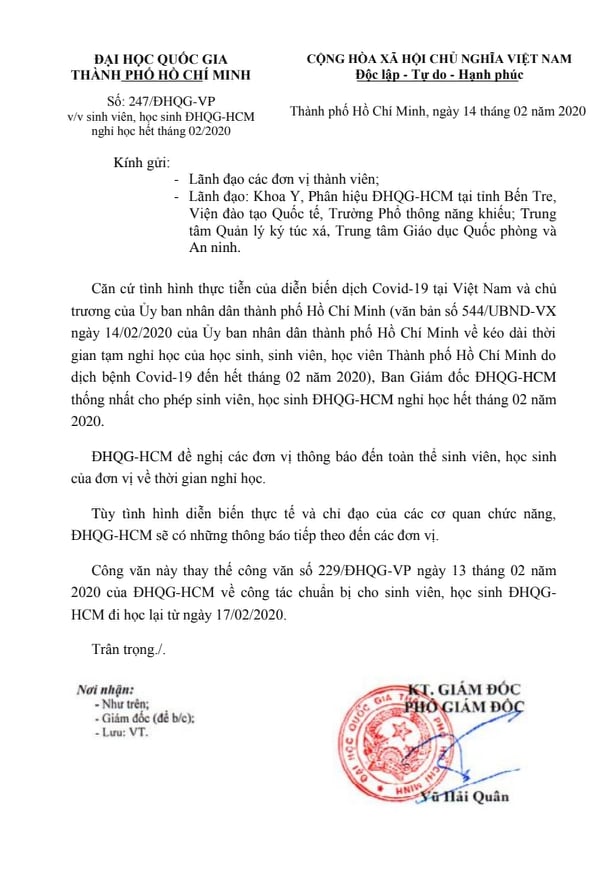 Thông báo khẩn: người học nghỉ đến hết tháng 2 (ngày 29/2/2020)